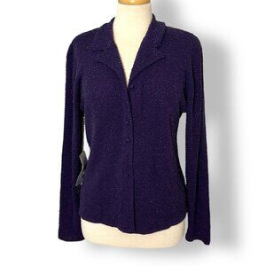 Carlisle Purple Beaded Wool Button Up Jacket Cardigan Collar Tailored Sz XL